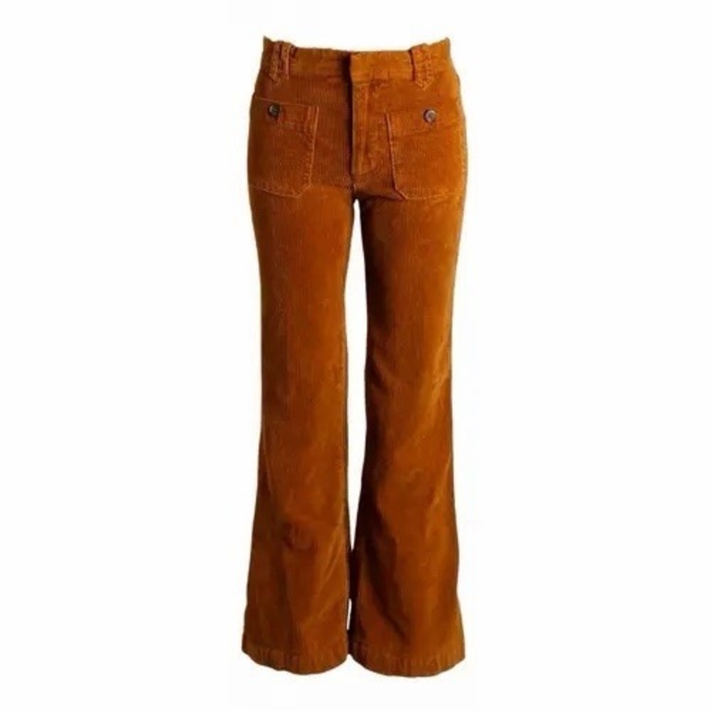 Free People Women's Corduroy Flare Pants Brown Low Rise Boho Retro Size 4